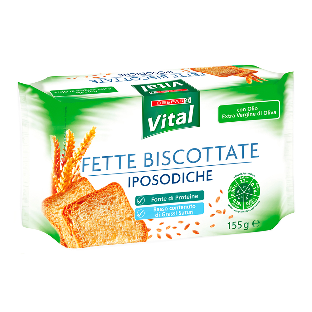 Fette biscottate iposodiche linea prodotti a marchio Despar Vital